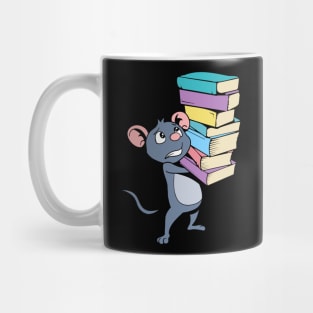 Cartoon mouse with pile of books - bookworm Mug